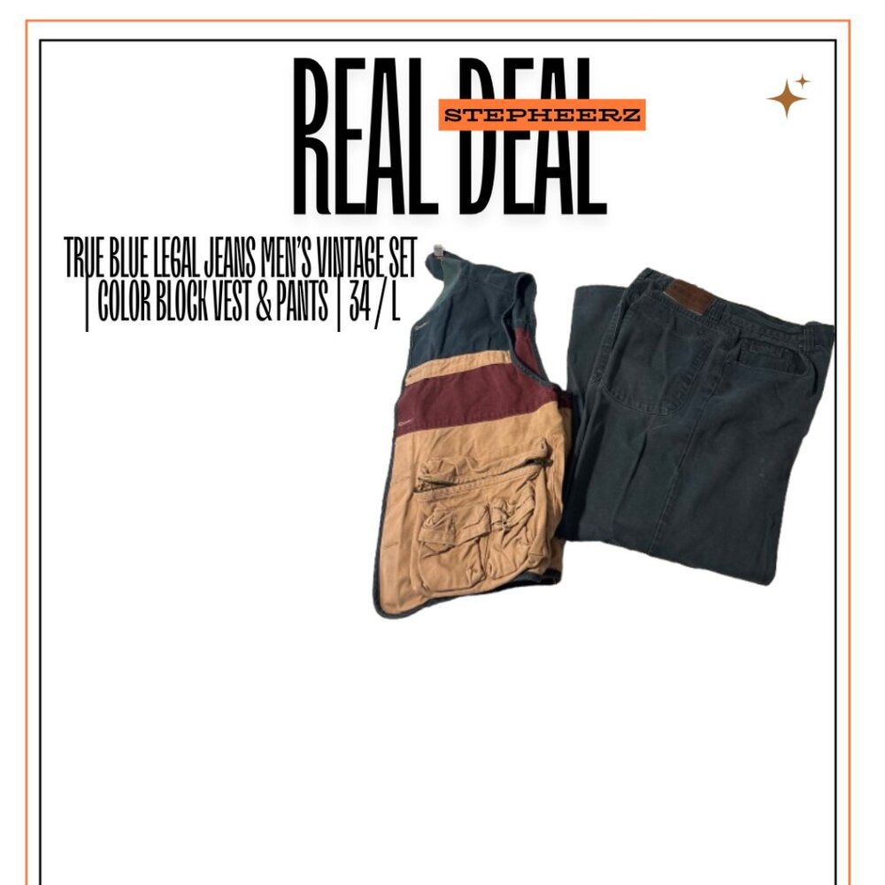 True Blue Legal Jeans Men’s Vintage Set | Color Block Vest & Pants | 34 / L